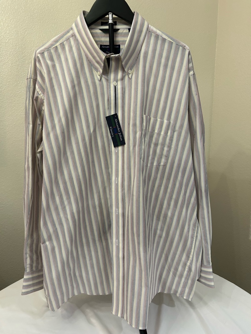 Alexander Julian White Dress Shirt with Blue & Pink Stripes